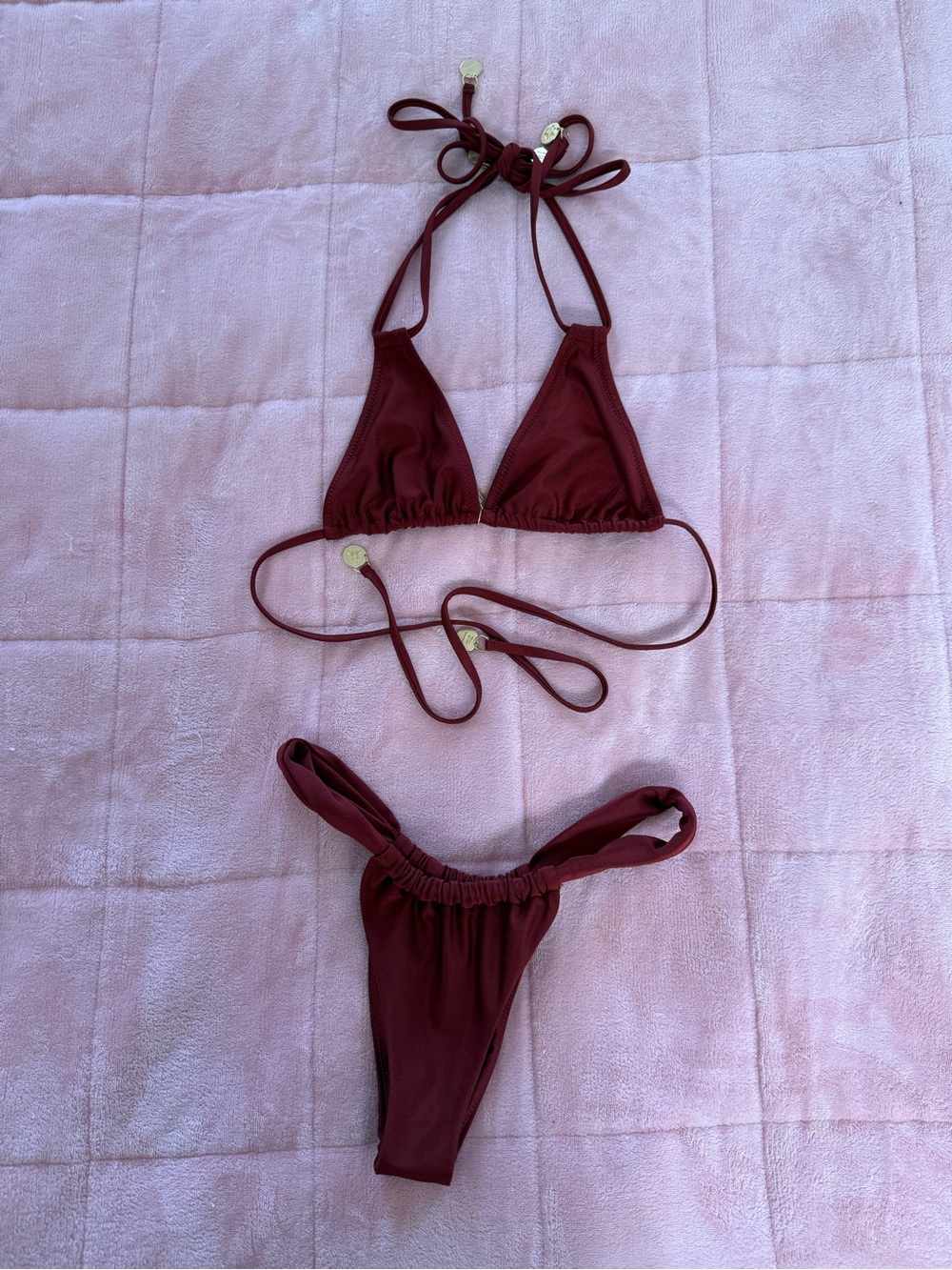 Kulani Kinis Burgundy Triangle String Bikini Set